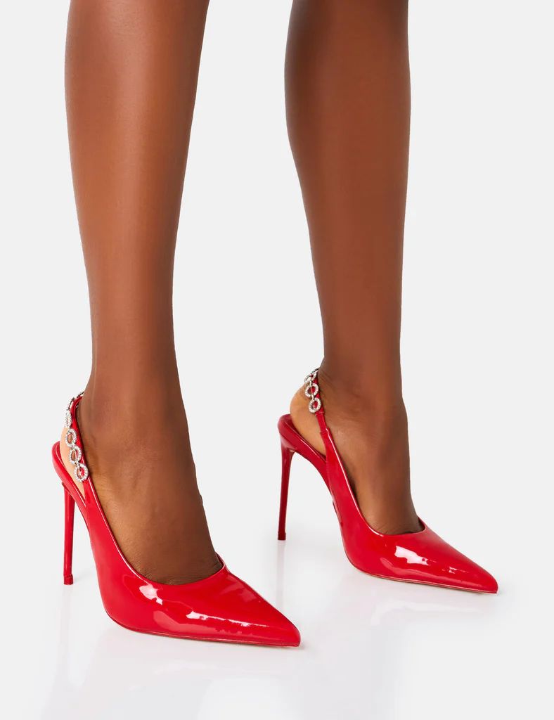 Leanna Red Patent Diamante Slingback Court Stiletto Heel | Public Desire (US & CA)