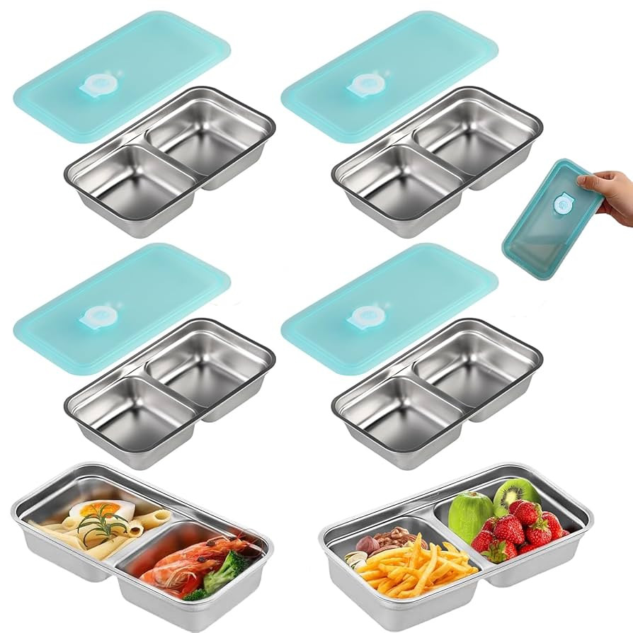 4PC Grab and Go Snack Containers Reusable, Stainless Steel Double Compartment Snack Container,Sta... | Amazon (US)