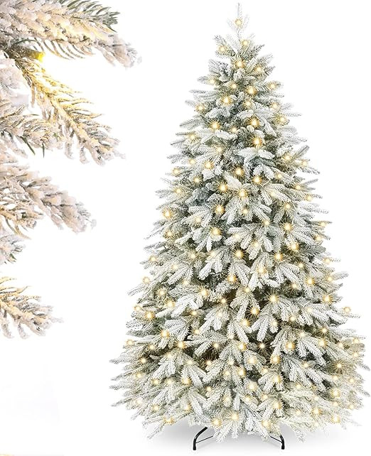 Decoway 6ft Pre-Lit Artificial Christmas Tree Includes Flocked Snow Pre-Strung Lights and Metal S... | Amazon (US)