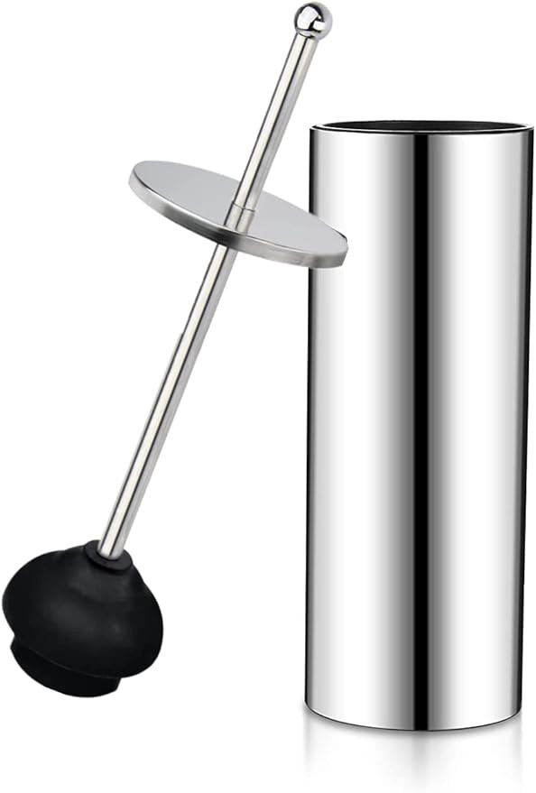 Chrome Toilet Plunger with Holder Bathroom Metal Canister Holder Drip Cup, Heavy Duty, Deep Clean... | Amazon (US)
