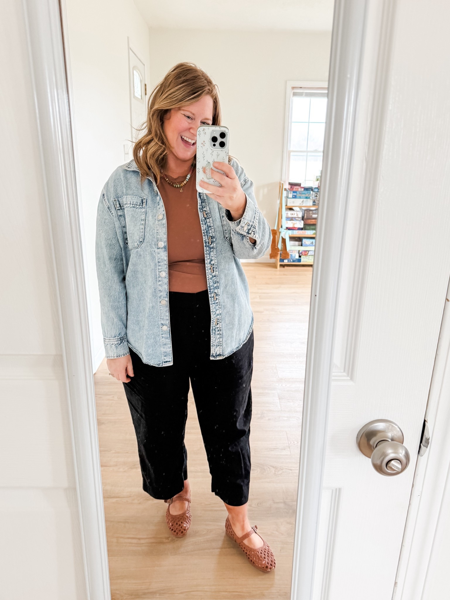 Teacher outfit! Wearing an XL in my brown tee, XL in my linen pants.  My denim shirt is older so linked similar  

#LTKBump #LTKMidsize #LTKWorkwear