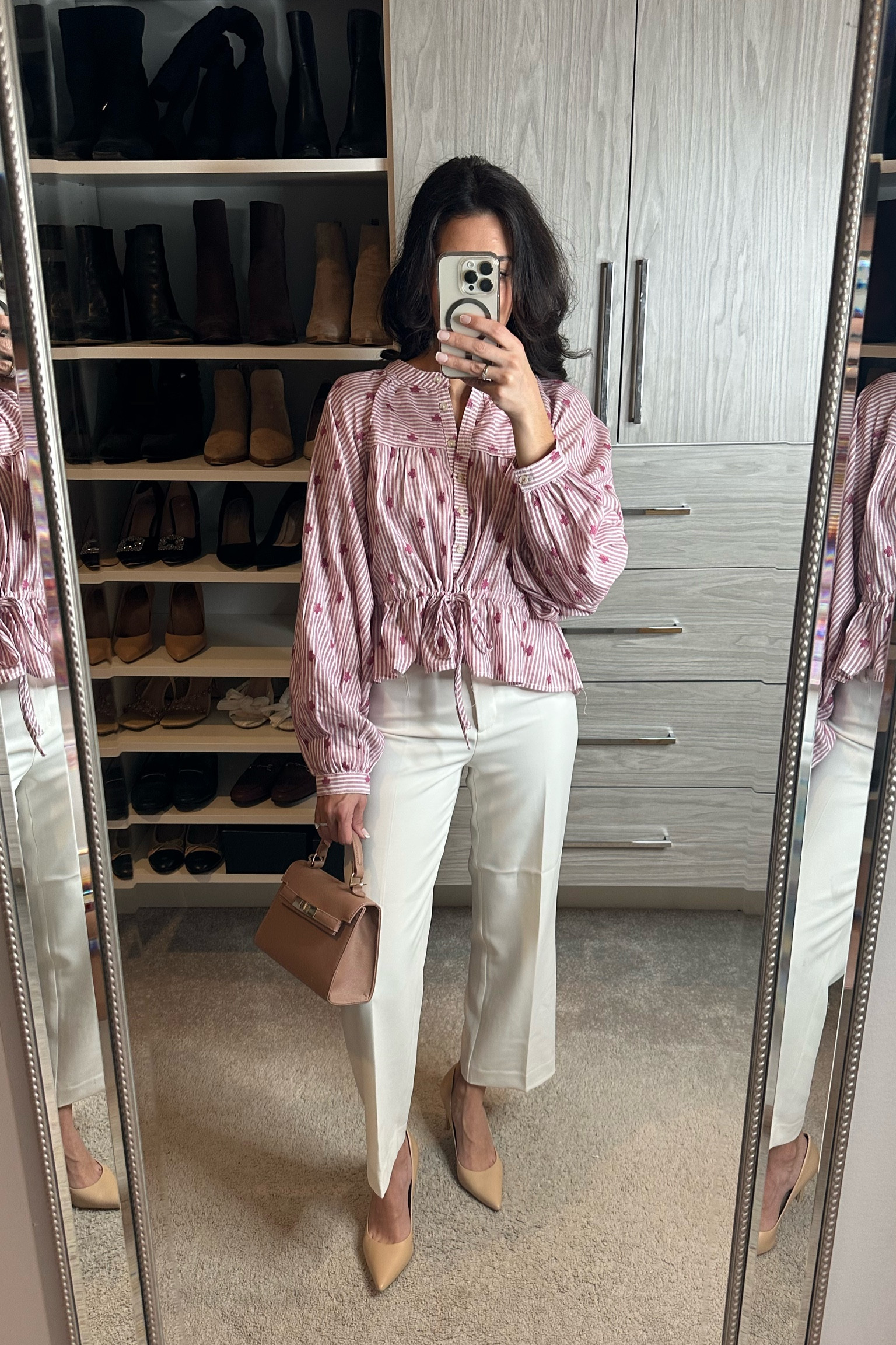 spring work outfit inspo 

ann taylor pants size OP
anthropologie top for work - size down - wearing XS 

#LTKWorkwear #LTKPetite
