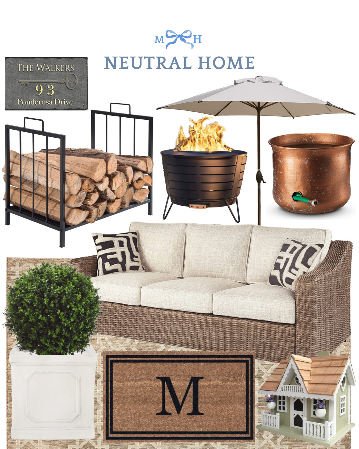 Classic neutral tan brown home house interiors deck retann woven natural doormat rug planter boxwood | Amazon (US)