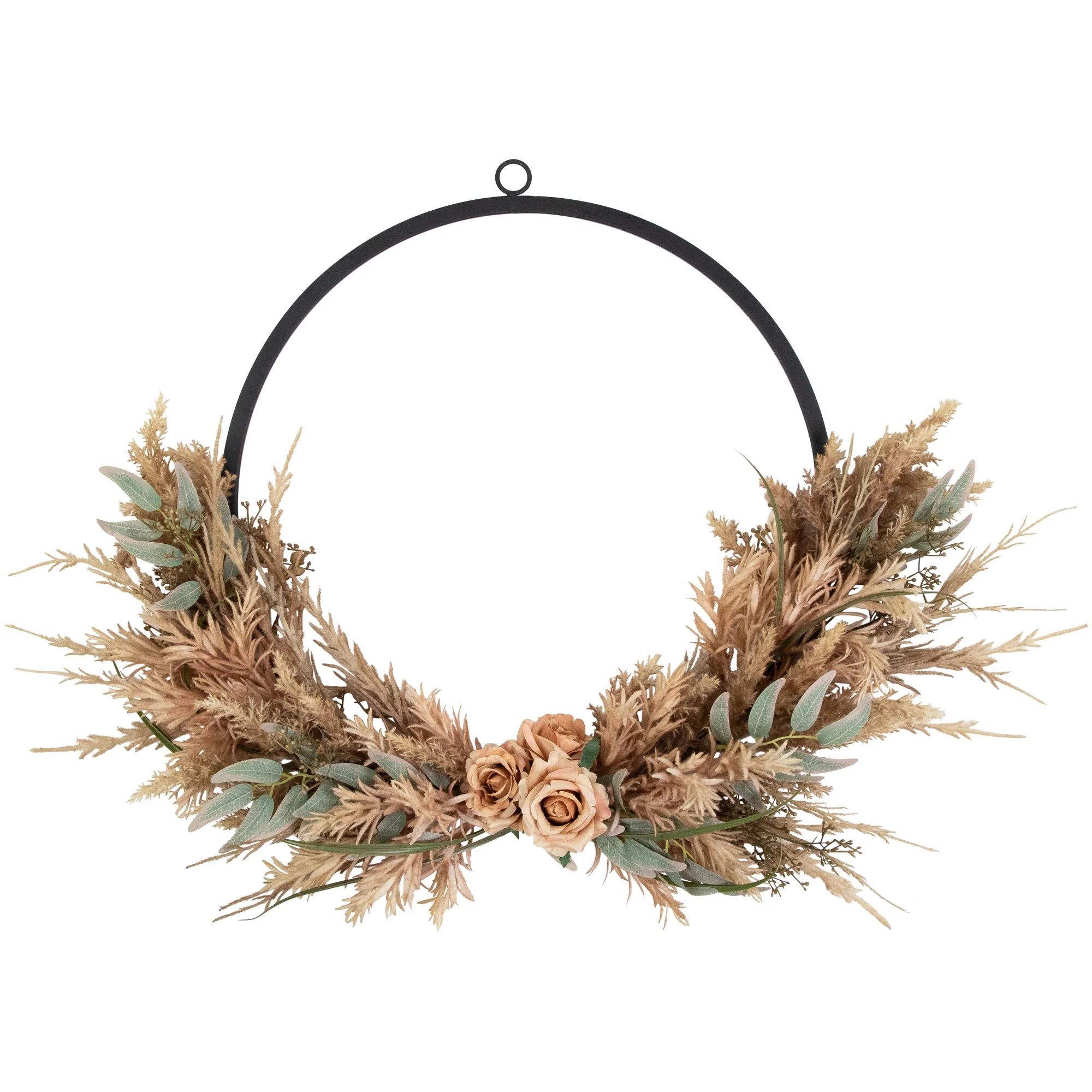 Northlight Fall Harvest Pale Rose and Thistle with Foliage Artificial Wreath, 24-Inch, Unlit - Wa... | Walmart (US)