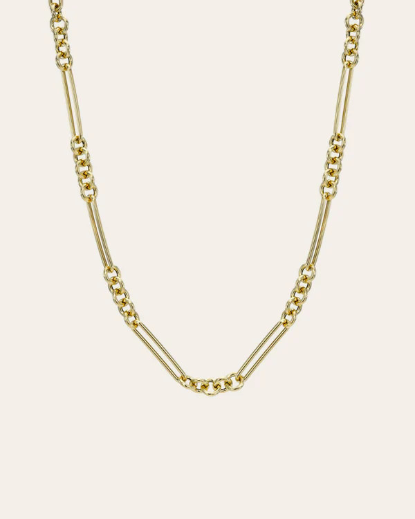 14K Gold Elongated Paper Clip Chain Necklace | Zoe Lev Jewelry