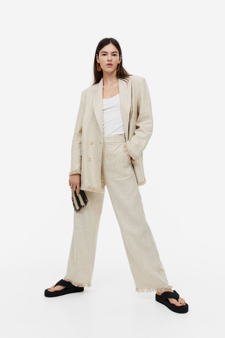 Fringe-trimmed linen-blend trousers | H&M (US)