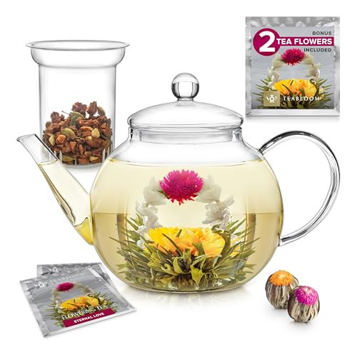 Teabloom Stovetop & Microwave Safe Glass Teapot with Removable Loose Tea Glass Infuser – Includes 2 Blooming Teas – 2-in-1 Tea Kettle and Tea Maker – Tea Purist's Choice | Amazon (US)