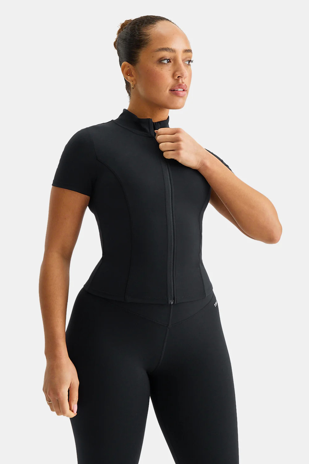 SkinLuxe Zip Through Short Sleeve Running Top - Shadow Black | TALA (UK)