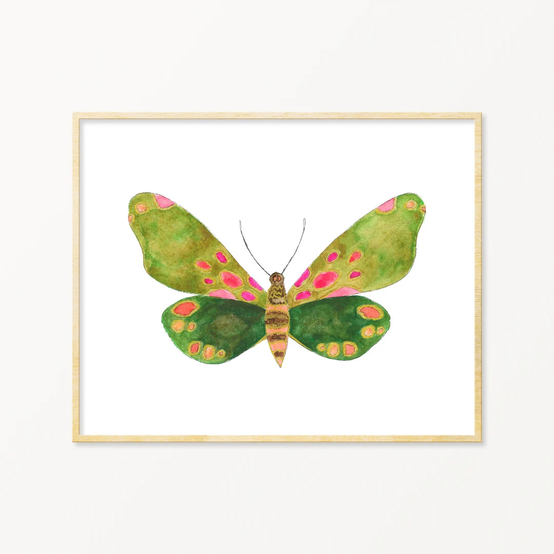 Green Moth Art Print. Pink and Green Moth Painting. Kids Room Art. Nature Themed Nursery Gallery ... | Etsy (US)