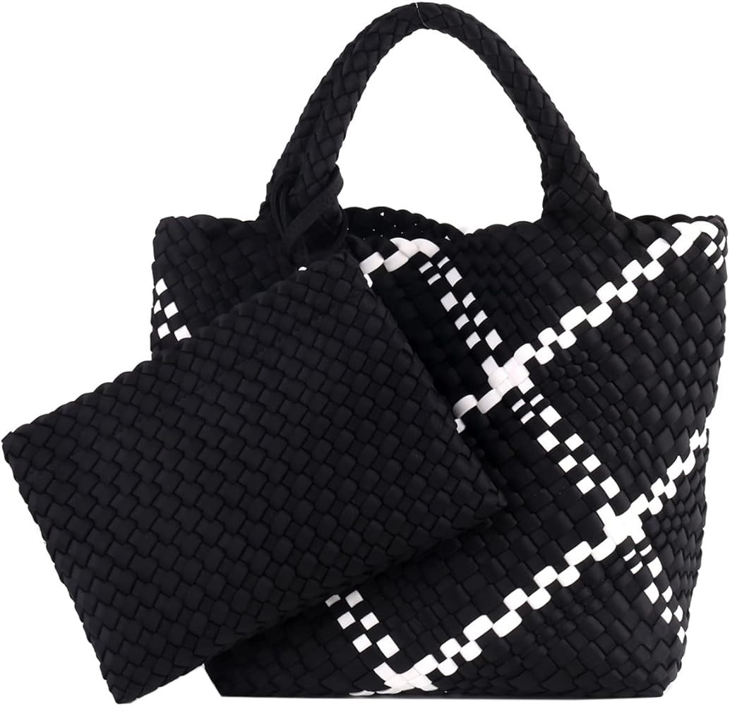 Woven Tote Bag + Purse Women Neoprene Tote Handbag Fashion Large Shoulder Top-Handle Travel Bag Unde | Amazon (US)