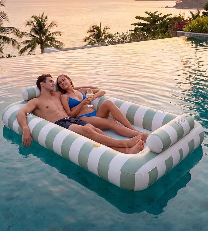85" X 53" Extra Large 2-Person Tanning Pool Float, Inflatable Tanning Pool with Cooling Mesh Bott... | Amazon (US)