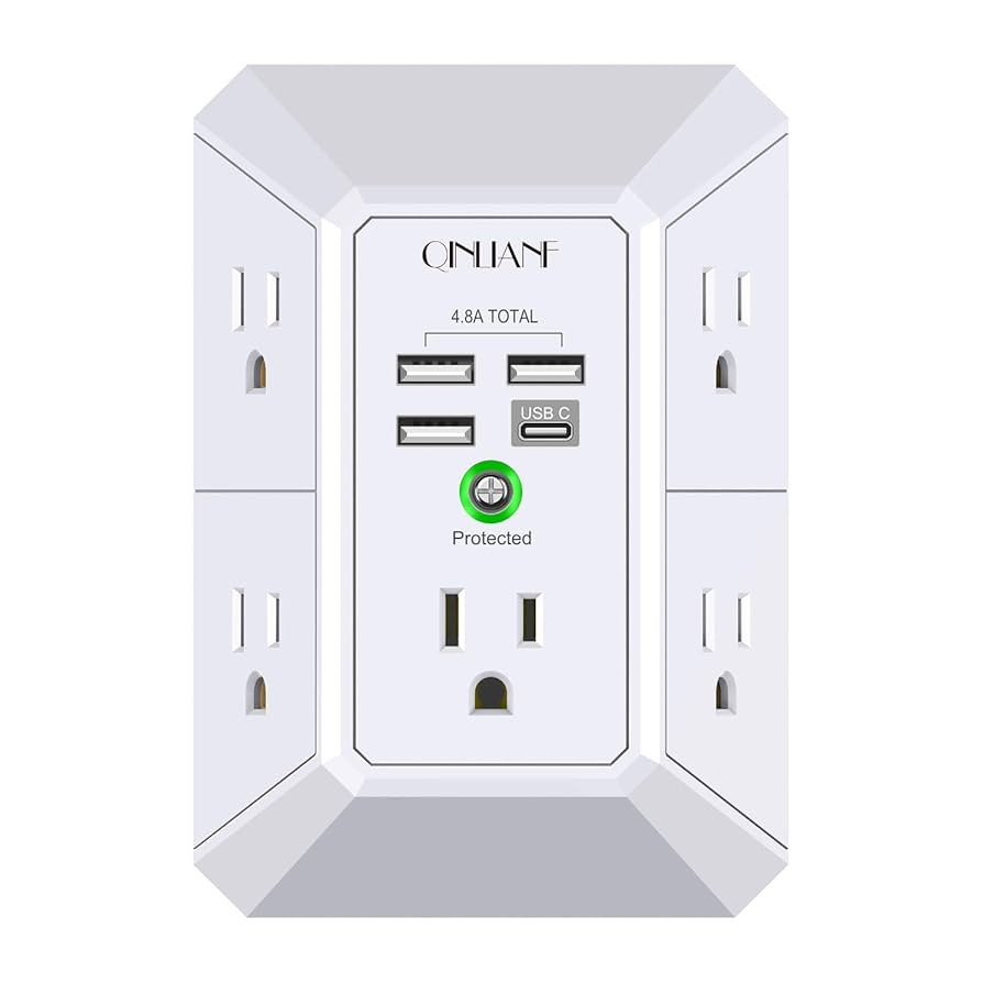 Wall Charger, Surge Protector, QINLIANF 5 Outlet Extender with 4 USB Charging Ports (4.8A Total) ... | Amazon (US)