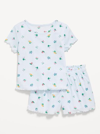 Ribbed Lettuce-Edge Pajama Top and Shorts Set for Girls | Old Navy (US)