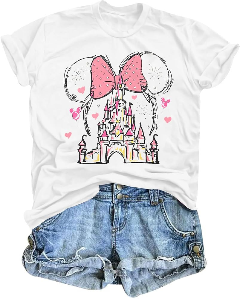 Women Magic Kingdom Shirt Castle Graphic Shirts Casual Family Vacation Holiday T Shirt Cute Short... | Amazon (US)