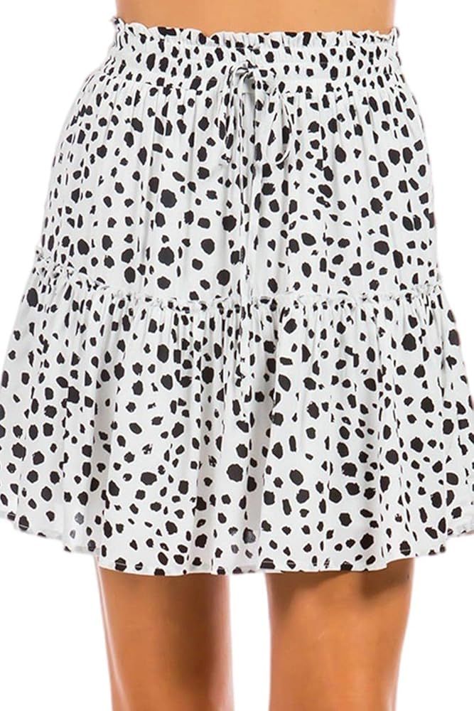 MIAMINE Leopard Polka Dot Skirts for Women Floral Print Drawstring Ruffle Cute Summer Mini Skirt | Amazon (US)