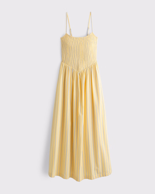 Women's Dipped-Waist Smocked Midi Dress | Women's Dresses & Jumpsuits | Abercrombie.com | Abercrombie & Fitch (US)