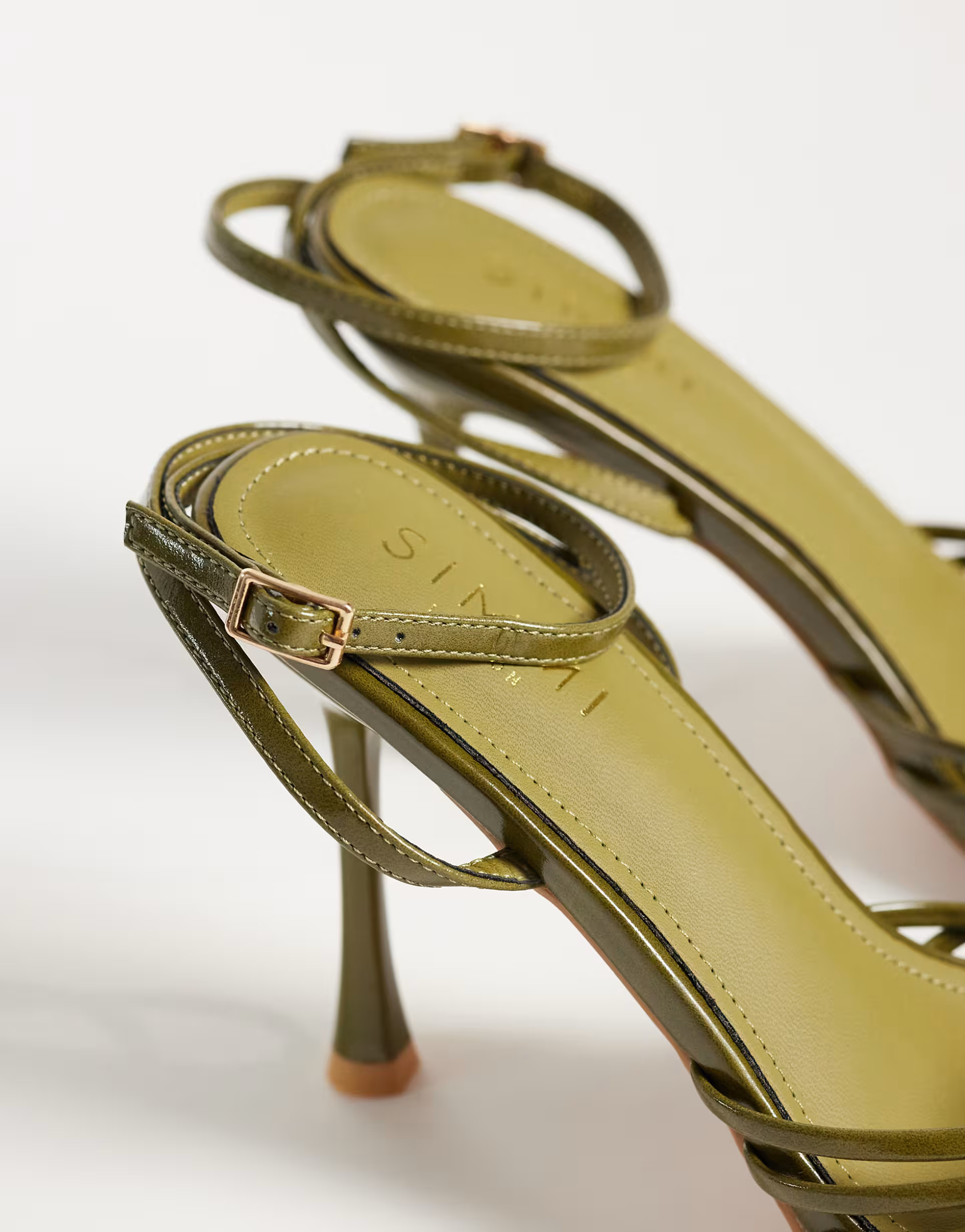 Simmi London Deja heeled sandals with knot detail in green PU | ASOS (Global)