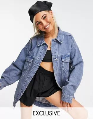 COLLUSION denim jacket with dipped hem in washed blue | ASOS (Global)