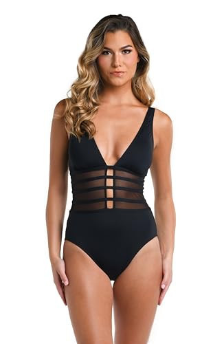 La Blanca Women's Island Goddess Mesh Over The Shoulder One Piece Swimsuit, Black, 12 | Amazon (US)
