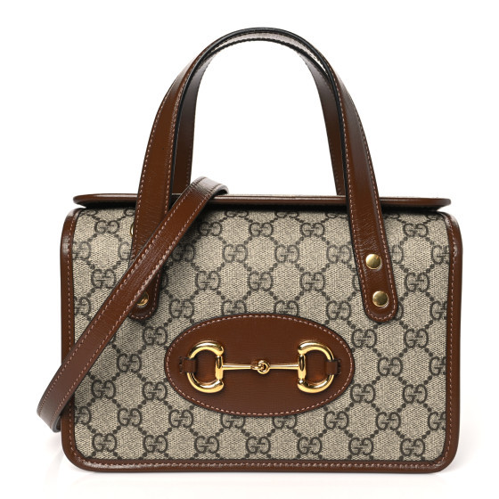 GG Supreme Monogram Azalea Calfskin Mini Horsebit 1955 Foldover Top Handle Bag Beige Ebony Brown ... | FASHIONPHILE (US)