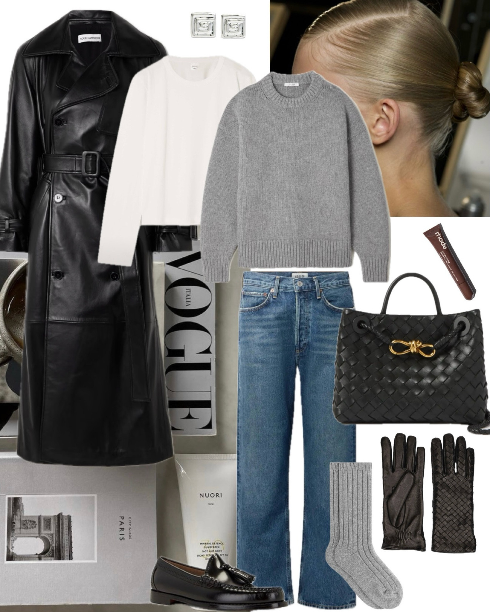 Chic but cosy outfit inspiration 

Leather trench coat, grey crew neck jumpers, long sleeve white tshirt, midwash jeans, black leather bag, loafers, leather gloves, women fashion



#LTKstyletip #LTKwinter #LTKeurope
