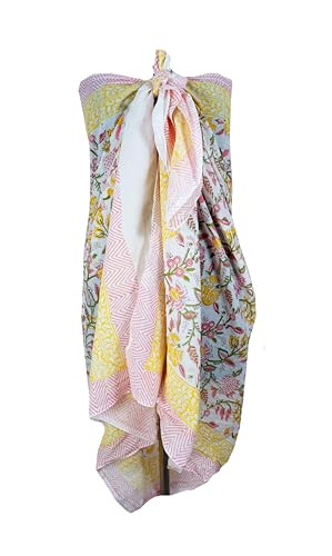 100% Cotton Block Print Sarong - Women's Swimsuit Wrap Cover-Up, Long Beachwear & Resort Apparel | Amazon (US)