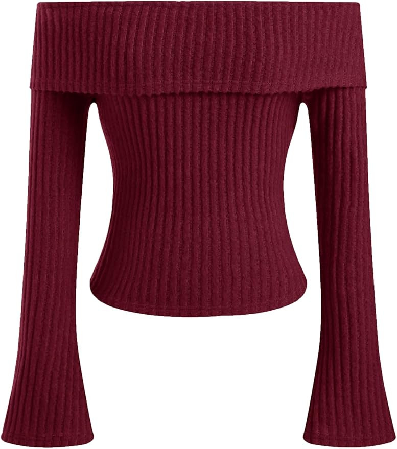 CIDER Off The Shoulder Sweater for Womens Fall Tops Sexy Long Sleeve Going Out Tops Knit Cropped ... | Amazon (US)