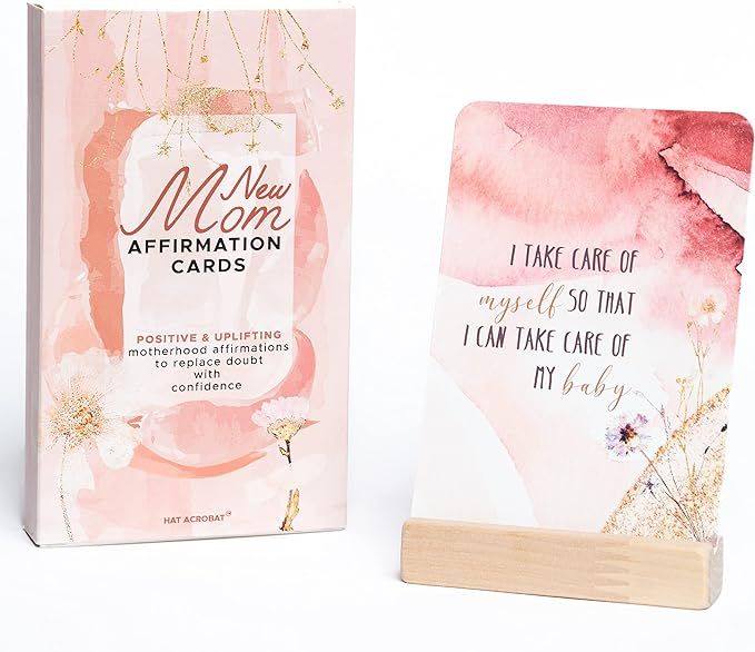 New Mom Affirmation Cards - 40 Uplifting Pregnancy Affirmation Cards and Wooden Card Holder for G... | Amazon (US)