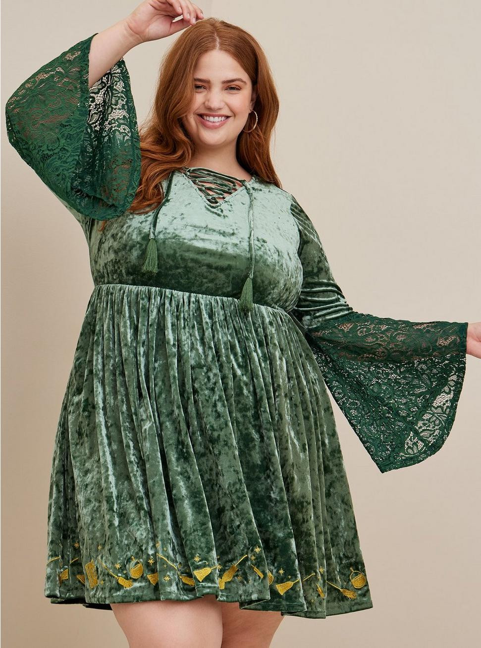 Disney Hocus Pocus Crushed Velvet Lattice Front Dress | Torrid (US & Canada)