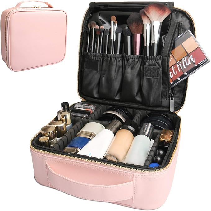 Bvser Travel Makeup Case, PU Leather Portable Organizer Makeup Train Case Makeup Bag Cosmetic Cas... | Amazon (US)