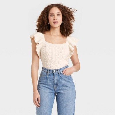 Women's Square Neck Ruffle Sweater Vest - A New Day™ | Target