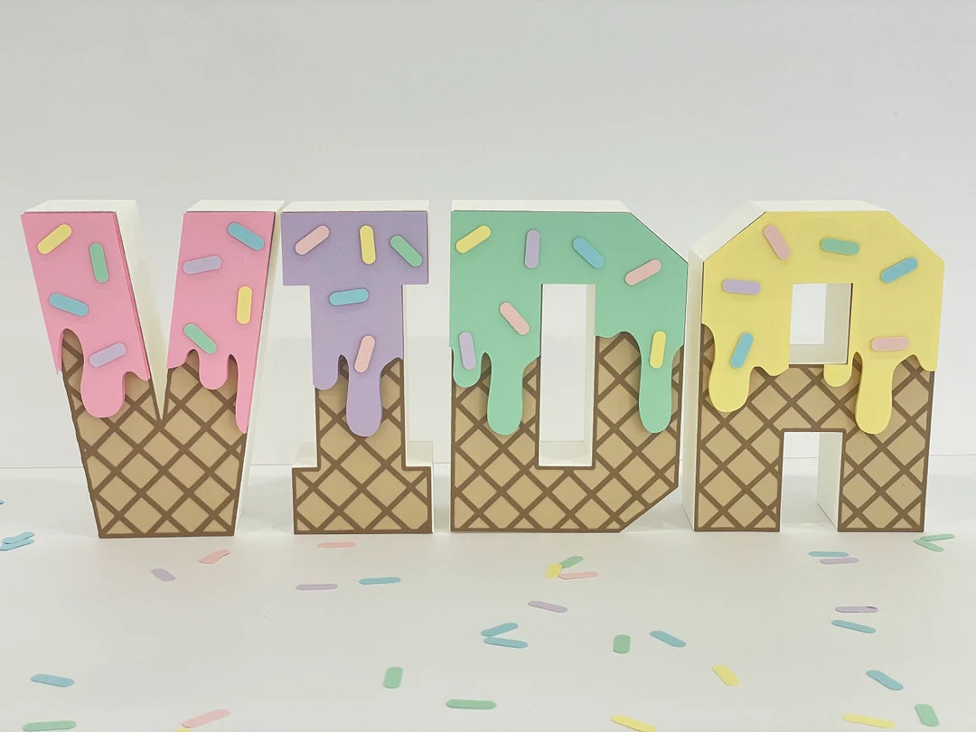 Ice Cream 3D Letters| Ice Cream Letters, Ice Cream Birthday |Ice Cream Theme|Personalized 3D Lett... | Etsy (US)