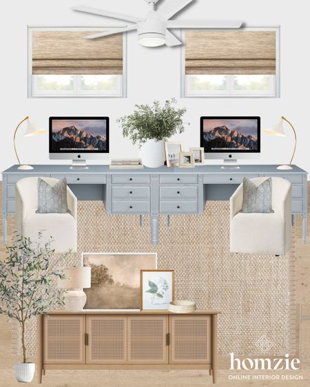 This modern coastal design is perfect to share! We love the traditional style desk, cane console table, and neutral desk chairs! We’d work here! 

#LTKfamily #LTKworkwear #LTKhome