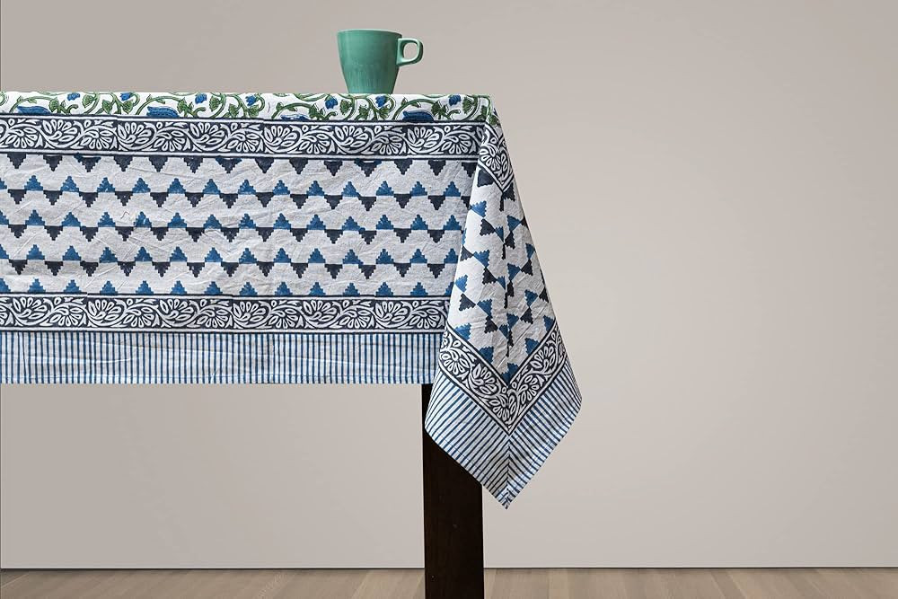 Hand Block Print Tablecloth for Rectangle Table, Block Print Table Cover for Kitchen Dinning Tabl... | Amazon (US)