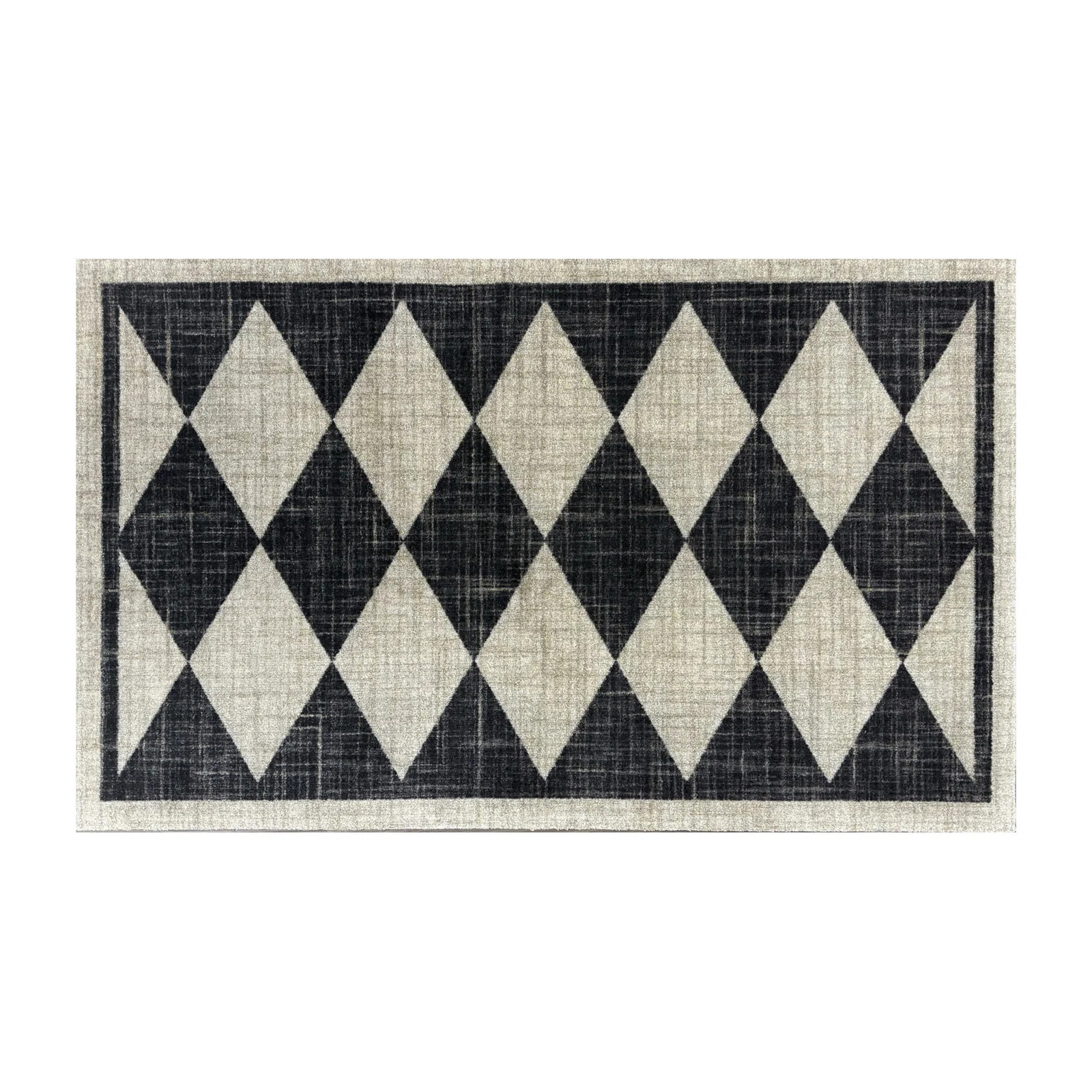 wash+dry Arthur Diamonds Black and Cream Washable Rug, Rug | Wayfair North America