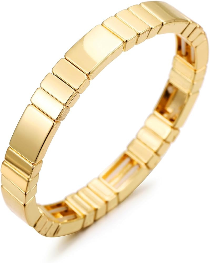 Gold Bracelet for Women 18K Gold Plated Square Bracelet Stretch Elastic Bracelet Fashion Bracelet... | Amazon (US)