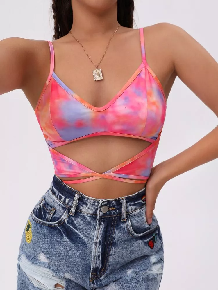 SHEIN Butterfly Applique Embroidered Mesh Crop Top