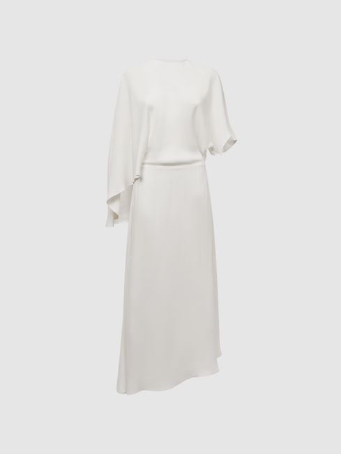 Reiss Ivory Naomi Cape Sleeve Asymmetric Maxi Dress | Reiss UK