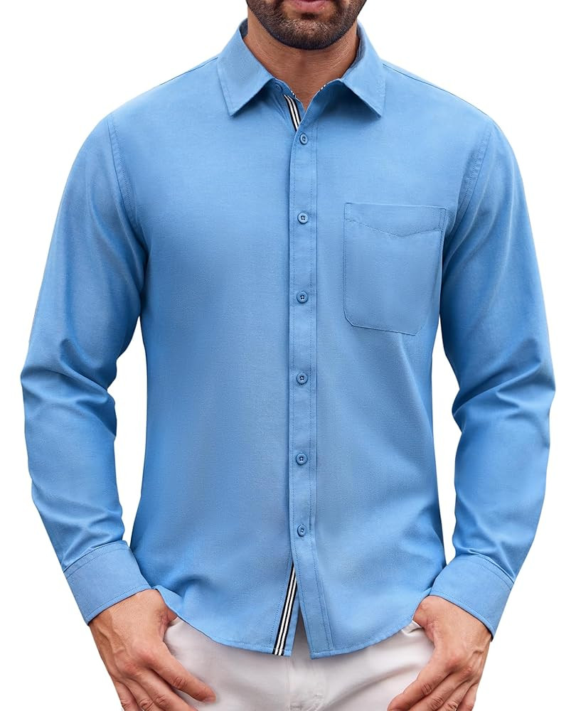 Oxford Shirts for Mens Solid Long Sleeve Dress Shirts Wrinkle Free Regular Fit Business Casual Bu... | Amazon (US)