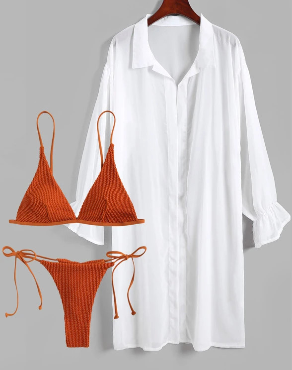 ZAFUL Crinkle Textured String Thong Ruched Bikini Swimwear   ORANGE | ZAFUL (Global)