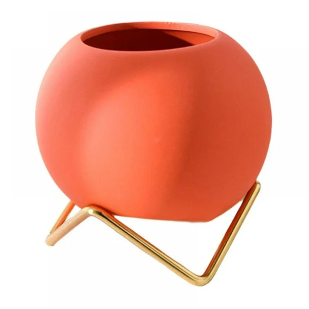 Round Ceramic Flowerpot Ceramic Vase With Wrought Iron Holder For Home Decor Dark Blue - Walmart.... | Walmart (US)