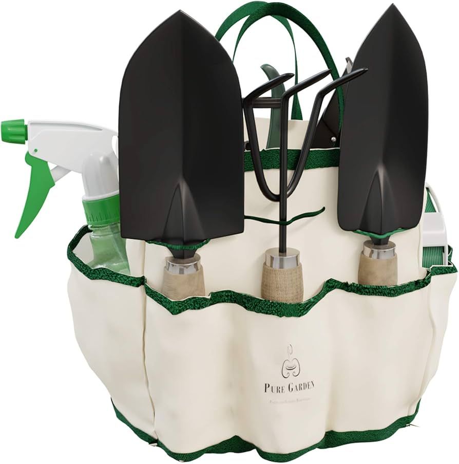 8-Piece Garden Hand Tool Set - Canvas Tote Gardening Tool Kit with Snip, Pruner, Rake, Trowel, Sh... | Amazon (US)