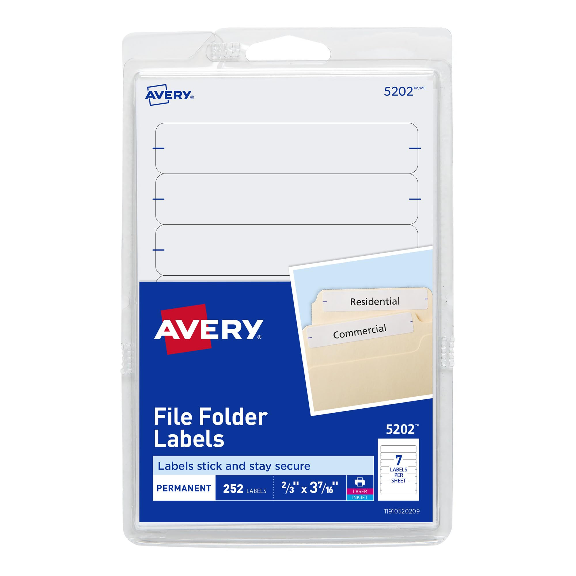 Avery Easy Peel File Folder Labels on 4" x 6" Sheets, 2/3" x 3-7/16", White, 3 Pack, 756 Labels T... | Amazon (US)