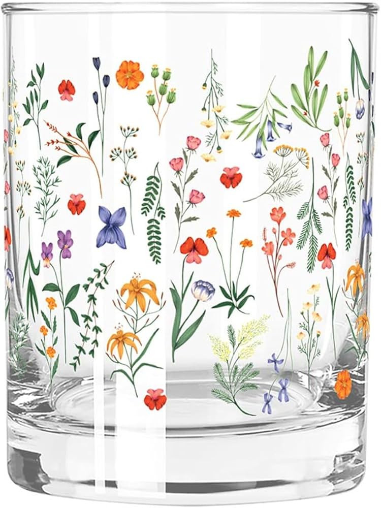 Slant Collections Wedding Cocktail Glasses Double Old Fashioned Glass, 12-Ounce, Boho Flowers | Amazon (US)