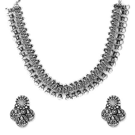 Yellow Chimes Antique Silver Oxidized Ethnic Indian Traditional Lakshmi Coin Statement Necklace Set  | Walmart (US)