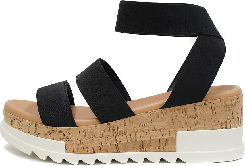 SODA Topshoe Madyson ~ Slip On Flatform with Inmitation Cork Bottom and Ankle Straps | Amazon (US)