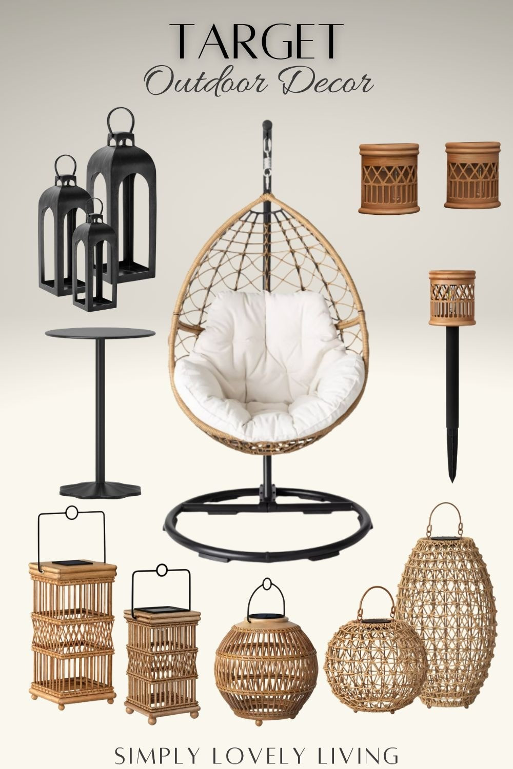 Outdoor decor at Target. Threshold egg chair. Wicker lanterns. Black metal lanterns. Outdoor lights. Accent table. #LTKfind #outdoor

#LTKHome #LTKSeasonal
