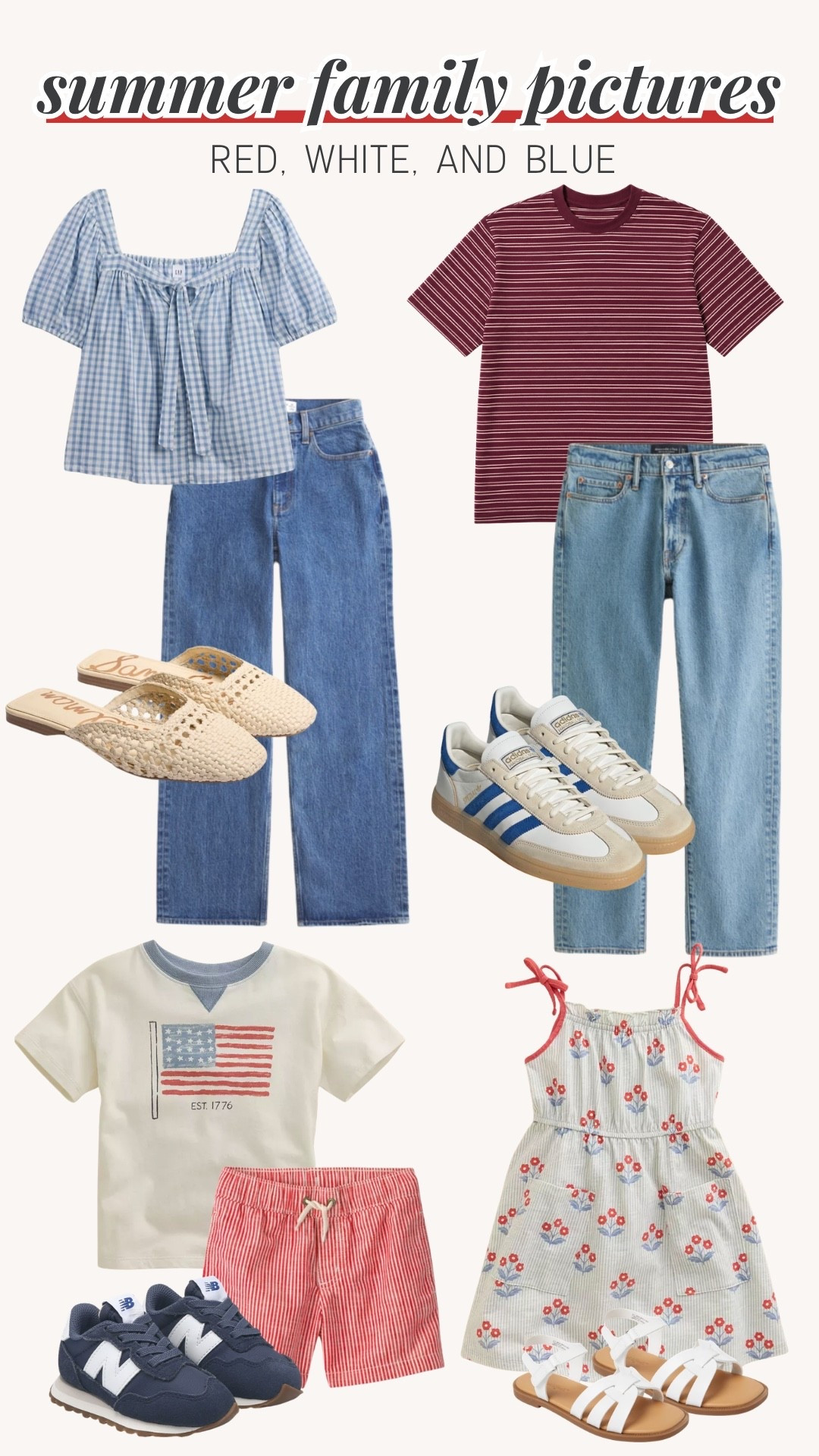 4th of July outfits, red white and blue outfits, patriotic family outfits, 90s summer outfits, vintage summer style, nostalgic family photoshoot outfits, matching family outfits, Americana outfits, summer family photo outfits, coordinated family looks, denim shorts and tees, white linen outfits, classic Americana style, retro 90s fashion, patriotic photo shoot ideas, summer picnic outfits, USA themed outfits, casual summer family style, beach patriotic outfits, red white blue clothing ideas

#LTKKids #LTKmomlife #LTKootd