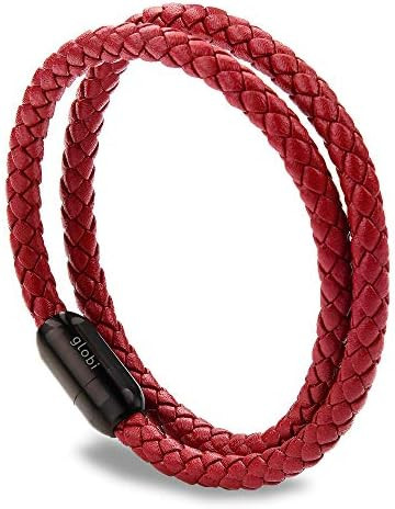 globi Leather Bracelet For Men | Genuine Wrap Braided Leather Cuff Bangle Bracelet with Magnetic ... | Amazon (US)