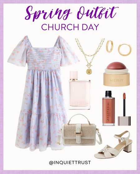Elevate your church day look with this outfit idea: floral midi dress, neutral sandals, strawbag, gold accessories, and more!
#sundaysbest #springfashion #capsulewardrobe #beautyfavorite

#LTKitbag #LTKSeasonal #LTKstyletip